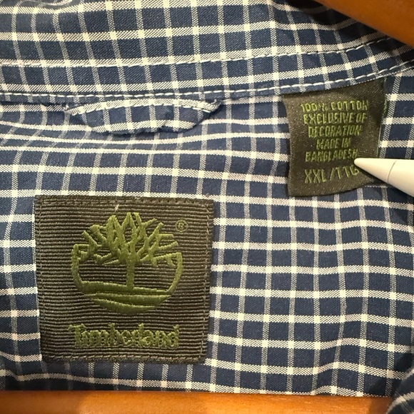 Timberland Long Sleeve Button Down Casual Shirt XXL Blue & White Checks Cotton - Picture 3 of 5